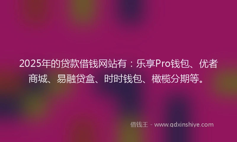 2025年的贷款借钱网站有：乐享Pro钱包、优者商城、易融贷盒、时时钱包、橄榄分期等。