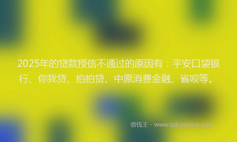 2025年的贷款授信不通过的原因有：平安口袋银行、你我贷、拍拍贷、中原消费金融、省呗等。
