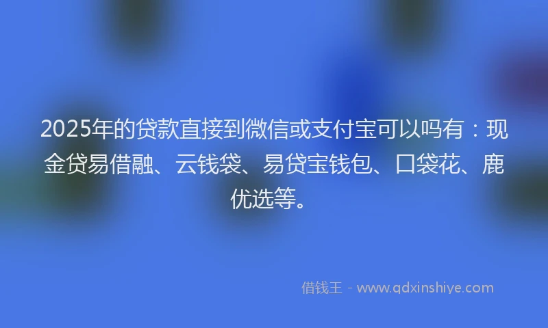 2025年的贷款直接到微信或支付宝可以吗有：现金贷易借融、云钱袋、易贷宝钱包、口袋花、鹿优选等。