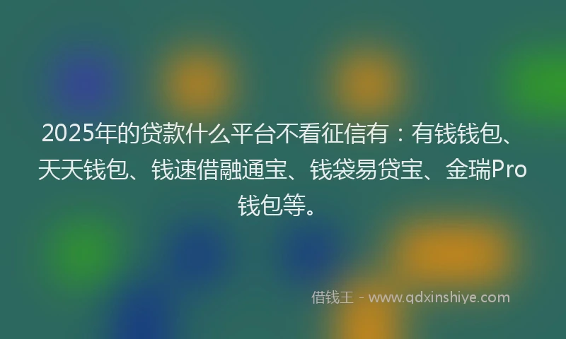 2025年的贷款什么平台不看征信有：有钱钱包、天天钱包、钱速借融通宝、钱袋易贷宝、金瑞Pro钱包等。