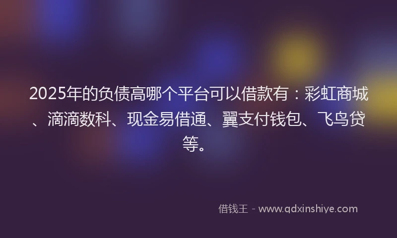 2025年的负债高哪个平台可以借款有：彩虹商城、滴滴数科、现金易借通、翼支付钱包、飞鸟贷等。