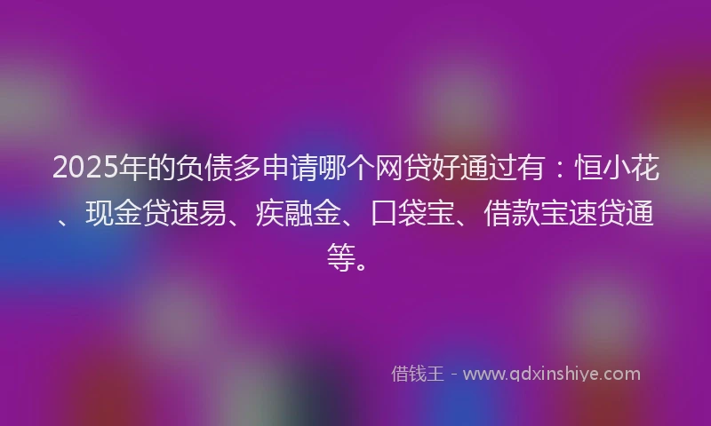 2025年的负债多申请哪个网贷好通过有：恒小花、现金贷速易、疾融金、口袋宝、借款宝速贷通等。