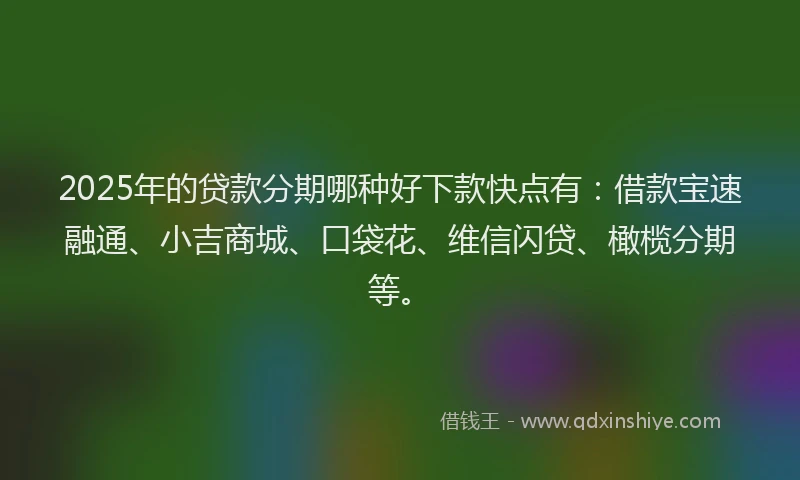 2025年的贷款分期哪种好下款快点有：借款宝速融通、小吉商城、口袋花、维信闪贷、橄榄分期等。