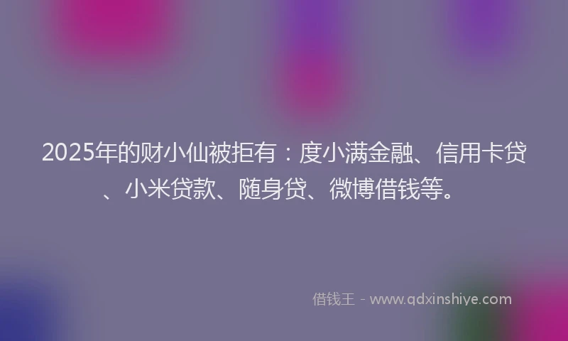2025年的财小仙被拒有：度小满金融、信用卡贷、小米贷款、随身贷、微博借钱等。