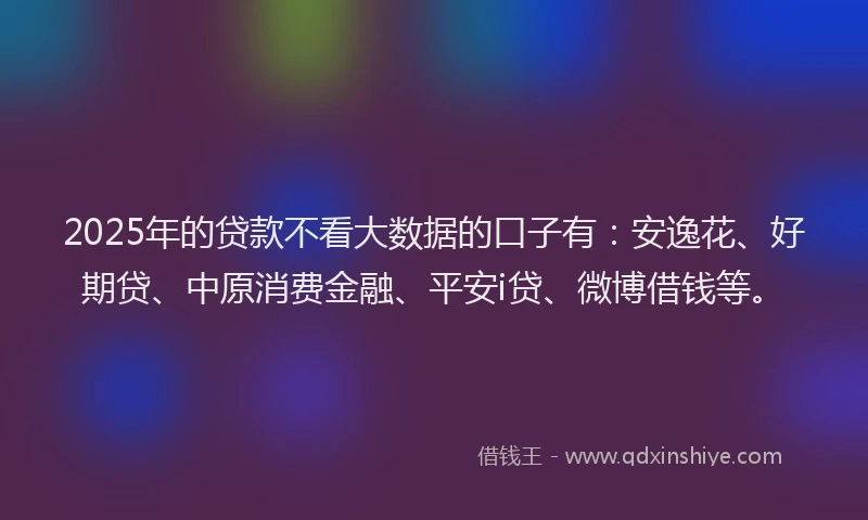 2025年的贷款不看大数据的口子有：安逸花、好期贷、中原消费金融、平安i贷、微博借钱等。