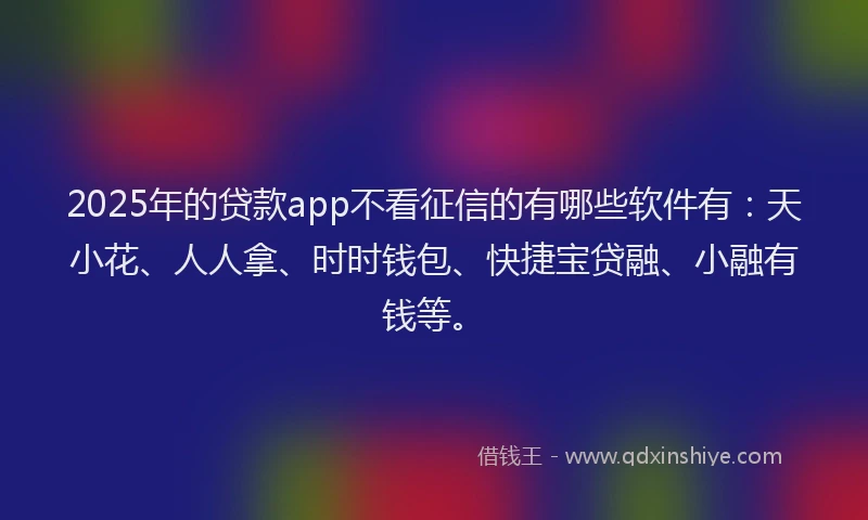 2025年的贷款app不看征信的有哪些软件有：天小花、人人拿、时时钱包、快捷宝贷融、小融有钱等。