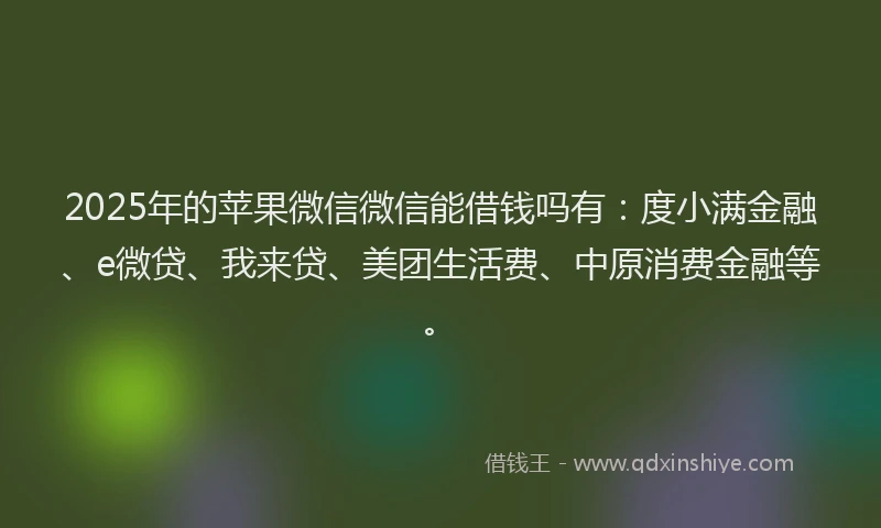 2025年的苹果微信微信能借钱吗有:度小满金融、e微贷、我来贷、美团生活费、中原消费金融等。