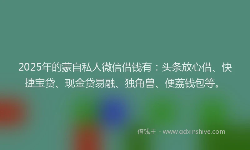 2025年的蒙自私人微信借钱有：头条放心借、快捷宝贷、现金贷易融、独角兽、便荔钱包等。