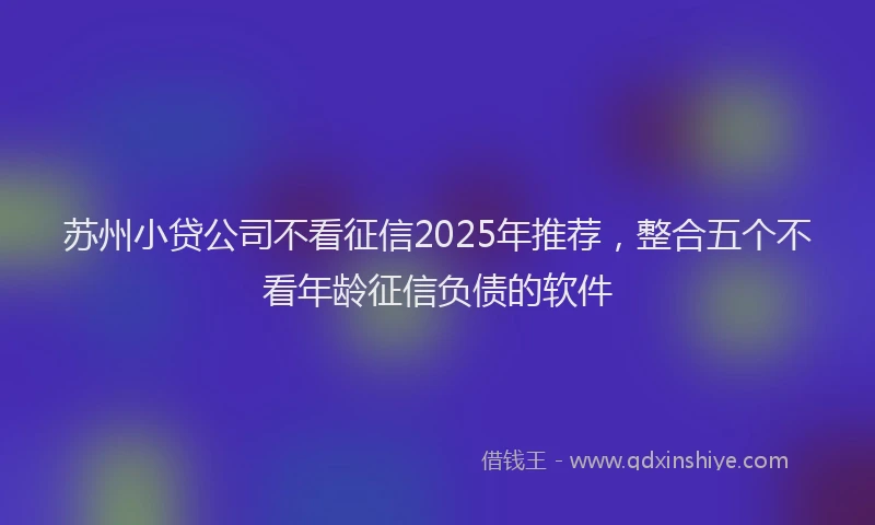 苏州小贷公司不看征信2025年推荐，整合五个不看年龄征信负债的软件