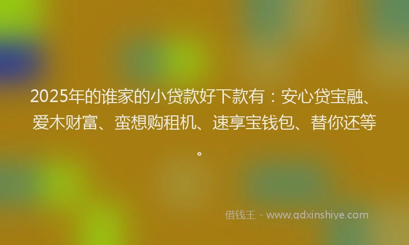 2025年的谁家的小贷款好下款有：安心贷宝融、爱木财富、蛮想购租机、速享宝钱包、替你还等。