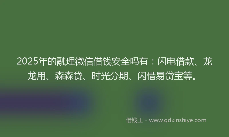 2025年的融理微信借钱安全吗有：闪电借款、龙龙用、森森贷、时光分期、闪借易贷宝等。