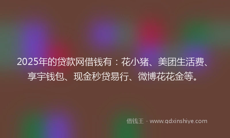 2025年的贷款网借钱有：花小猪、美团生活费、享宇钱包、现金秒贷易行、微博花花金等。