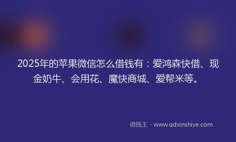 2025年的苹果微信怎么借钱有：爱鸿森快借、现金奶牛、会用花、魔快商城、爱帮米等。