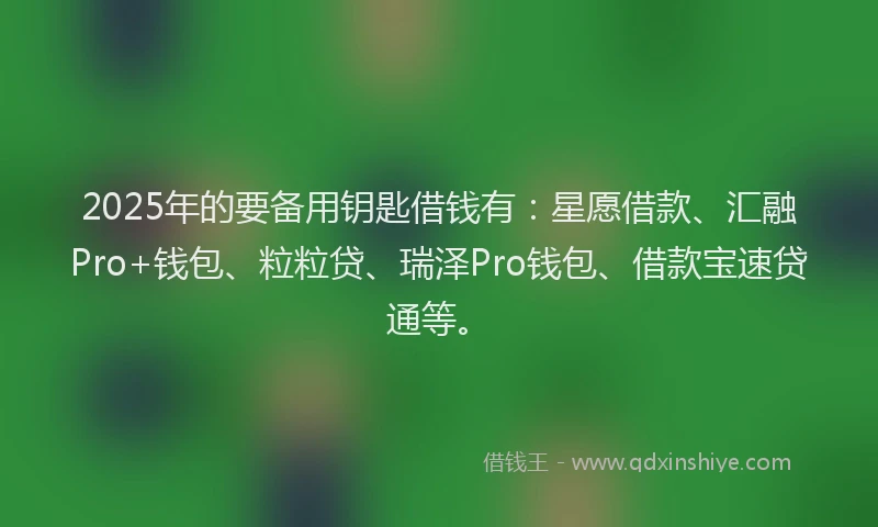 2025年的要备用钥匙借钱有:星愿借款、汇融Pro+钱包、粒粒贷、瑞泽Pro钱包、借款宝速贷通等。