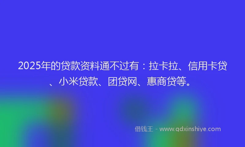 2025年的贷款资料通不过有：拉卡拉、信用卡贷、小米贷款、团贷网、惠商贷等。