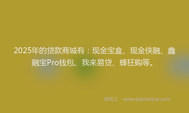 2025年的贷款商城有：现金宝盒、现金侠融、鑫融宝Pro钱包、我来易贷、蜂狂购等。