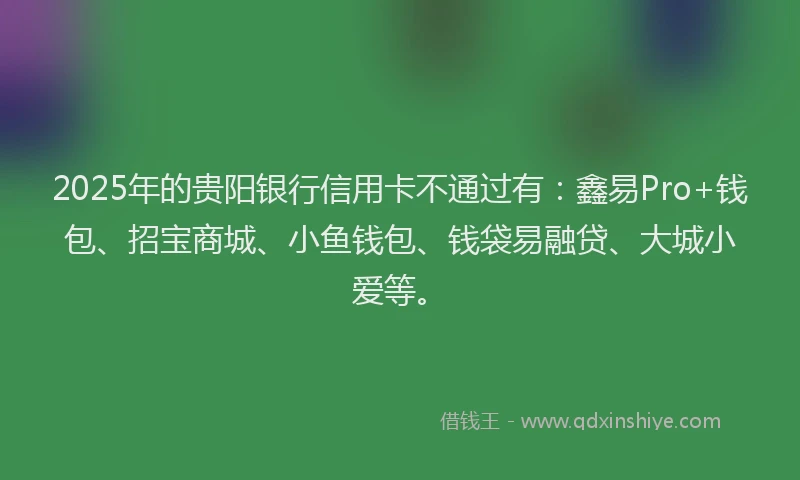 2025年的贵阳银行信用卡不通过有：鑫易Pro+钱包、招宝商城、小鱼钱包、钱袋易融贷、大城小爱等。