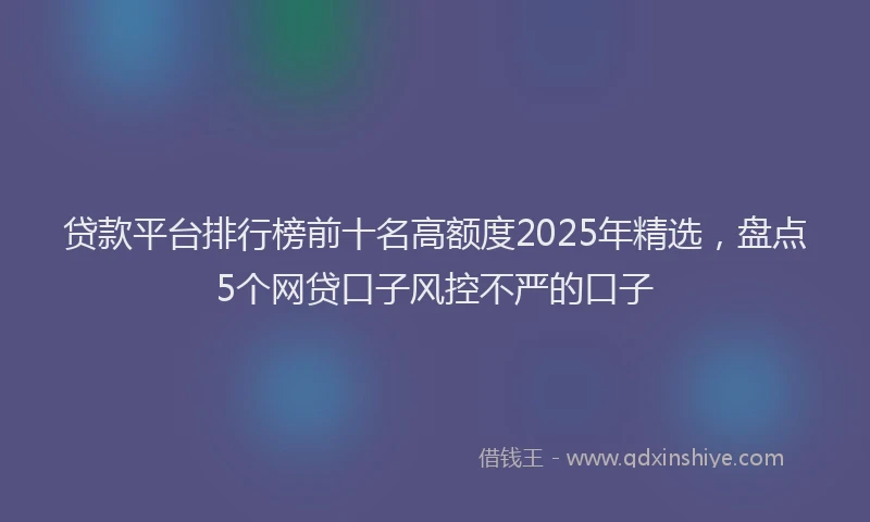 贷款平台排行榜前十名高额度2025年精选，盘点5个网贷口子风控不严的口子