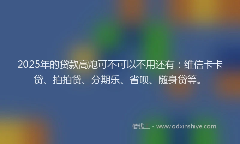 2025年的贷款高炮可不可以不用还有：维信卡卡贷、拍拍贷、分期乐、省呗、随身贷等。