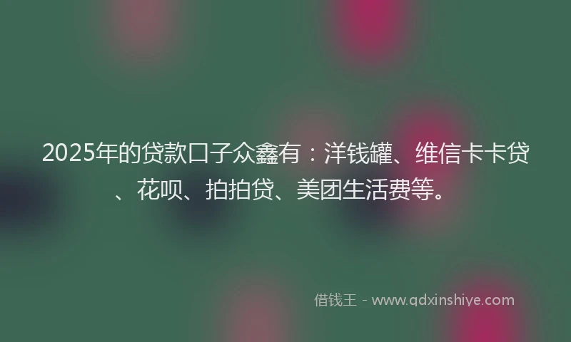 2025年的贷款口子众鑫有：洋钱罐、维信卡卡贷、花呗、拍拍贷、美团生活费等。