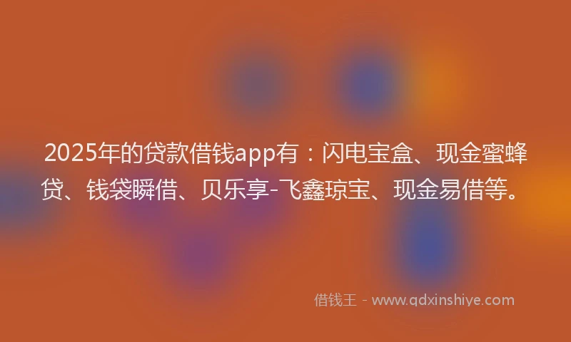 2025年的贷款借钱app有：闪电宝盒、现金蜜蜂贷、钱袋瞬借、贝乐享-飞鑫琼宝、现金易借等。