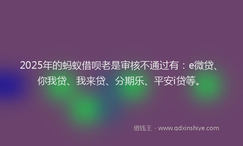 2025年的蚂蚁借呗老是审核不通过有：e微贷、你我贷、我来贷、分期乐、平安i贷等。