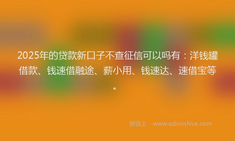 2025年的贷款新口子不查征信可以吗有：洋钱罐借款、钱速借融途、薪小用、钱速达、速借宝等。