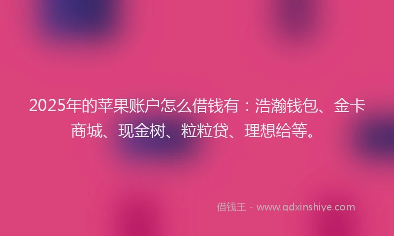 2025年的苹果账户怎么借钱有：浩瀚钱包、金卡商城、现金树、粒粒贷、理想给等。
