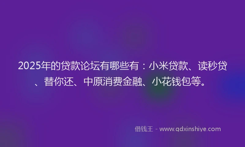 2025年的贷款论坛有哪些有：小米贷款、读秒贷、替你还、中原消费金融、小花钱包等。