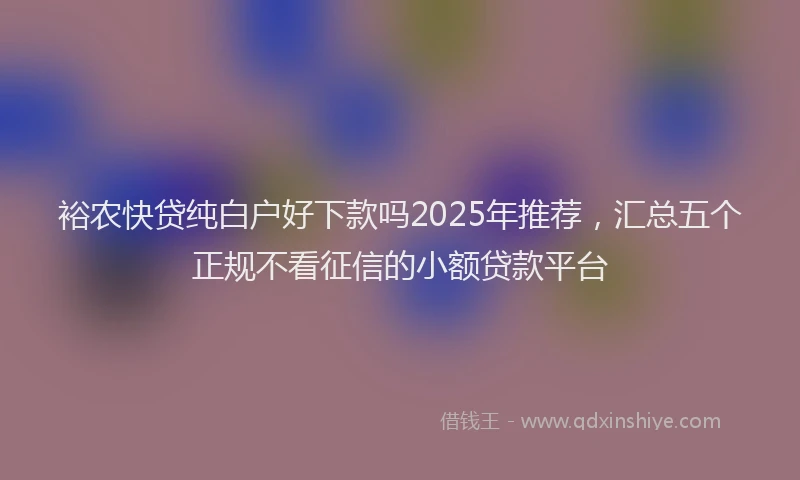 裕农快贷纯白户好下款吗2025年推荐，汇总五个正规不看征信的小额贷款平台