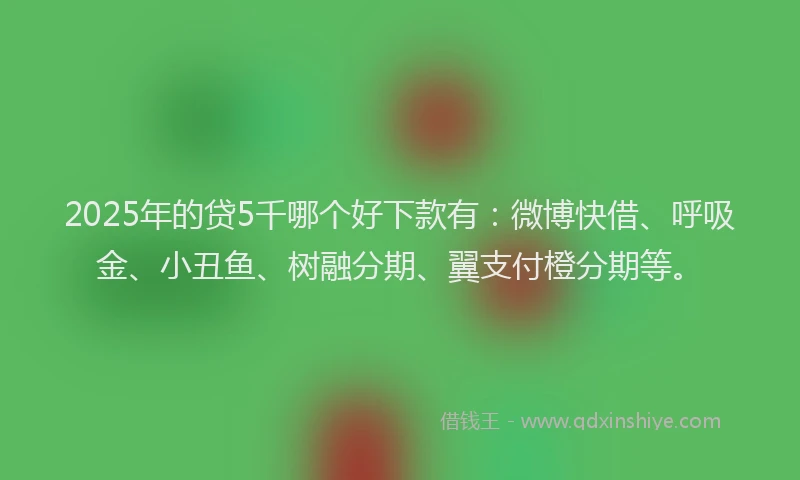 2025年的贷5千哪个好下款有：微博快借、呼吸金、小丑鱼、树融分期、翼支付橙分期等。