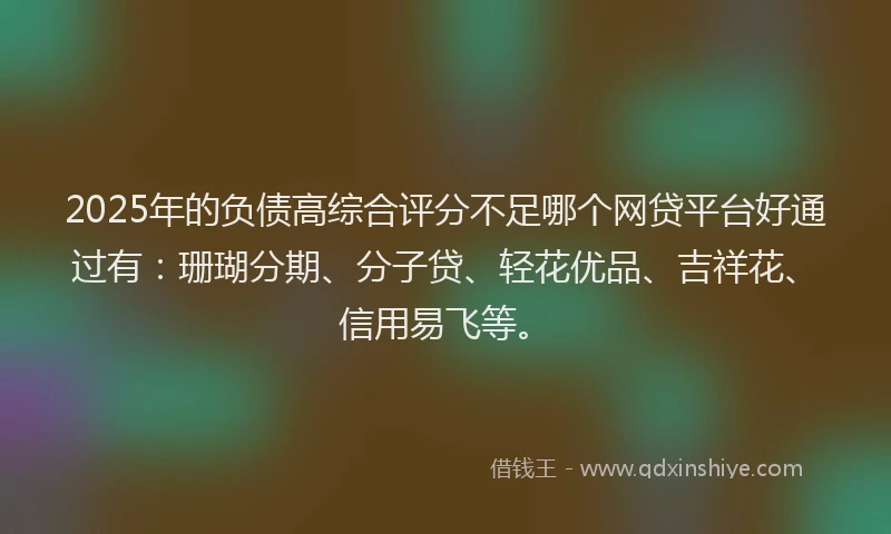 2025年的负债高综合评分不足哪个网贷平台好通过有：珊瑚分期、分子贷、轻花优品、吉祥花、信用易飞等。
