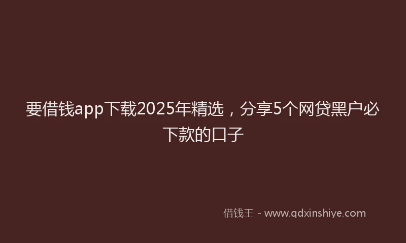 要借钱app下载2025年精选，分享5个网贷黑户必下款的口子