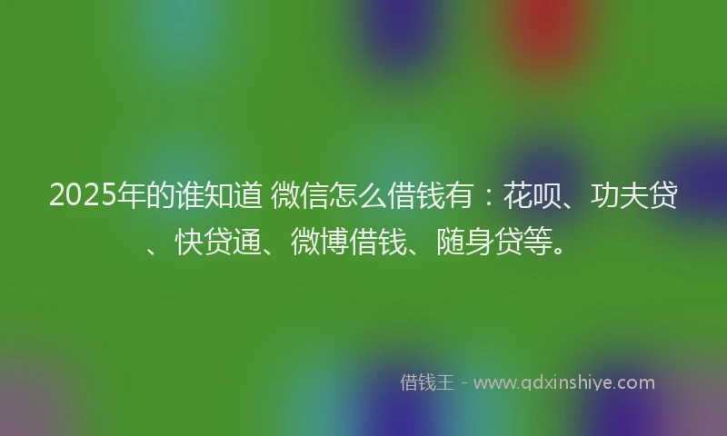 2025年的谁知道 微信怎么借钱有：花呗、功夫贷、快贷通、微博借钱、随身贷等。
