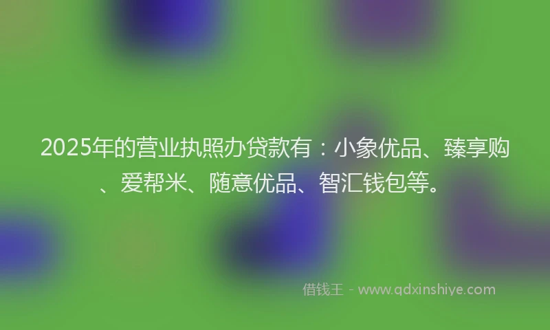 2025年的营业执照办贷款有：小象优品、臻享购、爱帮米、随意优品、智汇钱包等。