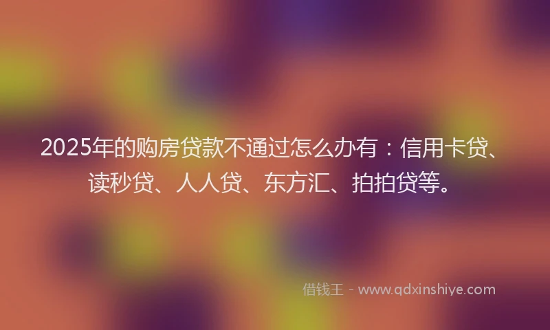 2025年的购房贷款不通过怎么办有：信用卡贷、读秒贷、人人贷、东方汇、拍拍贷等。