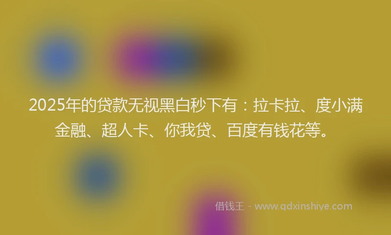 2025年的贷款无视黑白秒下有：拉卡拉、度小满金融、超人卡、你我贷、百度有钱花等。