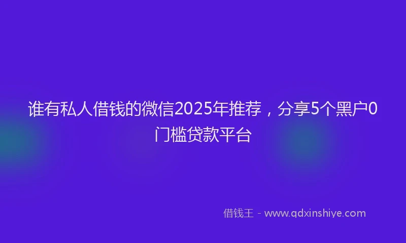 谁有私人借钱的微信2025年推荐，分享5个黑户0门槛贷款平台