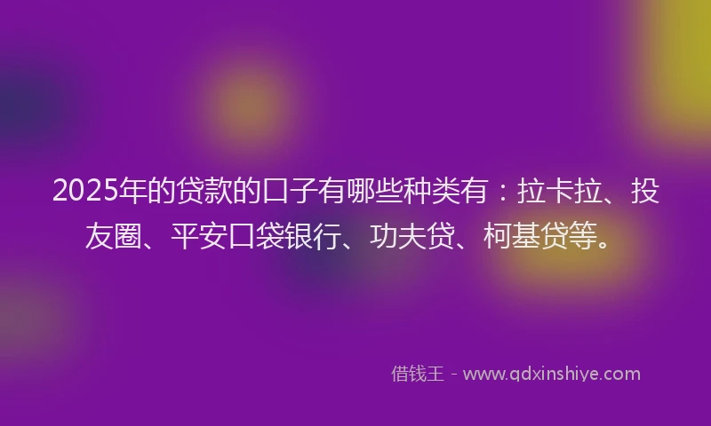 2025年的贷款的口子有哪些种类有：拉卡拉、投友圈、平安口袋银行、功夫贷、柯基贷等。