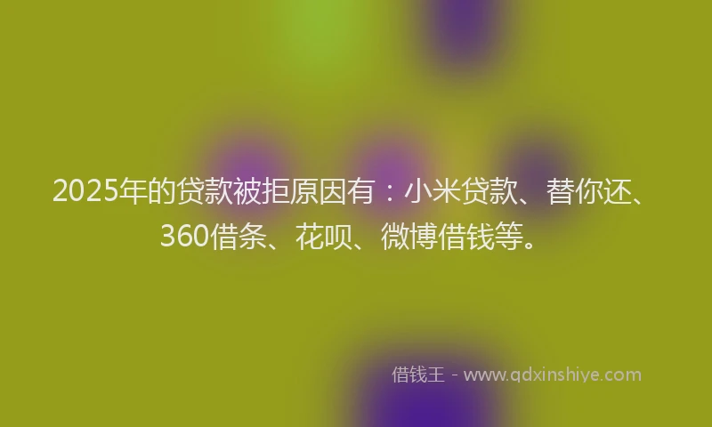 2025年的贷款被拒原因有：小米贷款、替你还、360借条、花呗、微博借钱等。