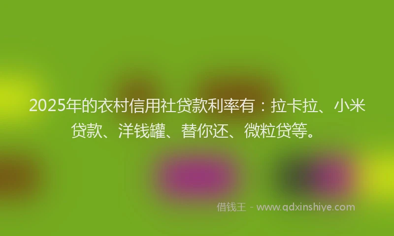 2025年的衣村信用社贷款利率有：拉卡拉、小米贷款、洋钱罐、替你还、微粒贷等。