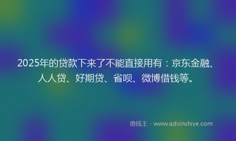 2025年的贷款下来了不能直接用有：京东金融、人人贷、好期贷、省呗、微博借钱等。