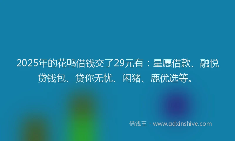 2025年的花鸭借钱交了29元有：星愿借款、融悦贷钱包、贷你无忧、闲猪、鹿优选等。