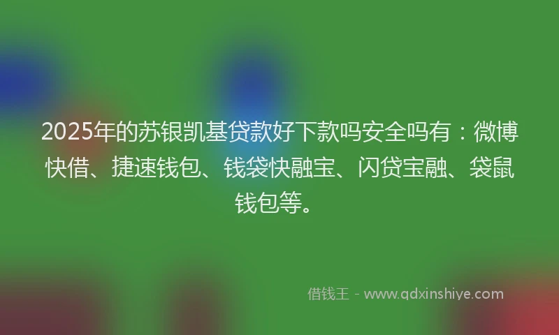 2025年的苏银凯基贷款好下款吗安全吗有：微博快借、捷速钱包、钱袋快融宝、闪贷宝融、袋鼠钱包等。