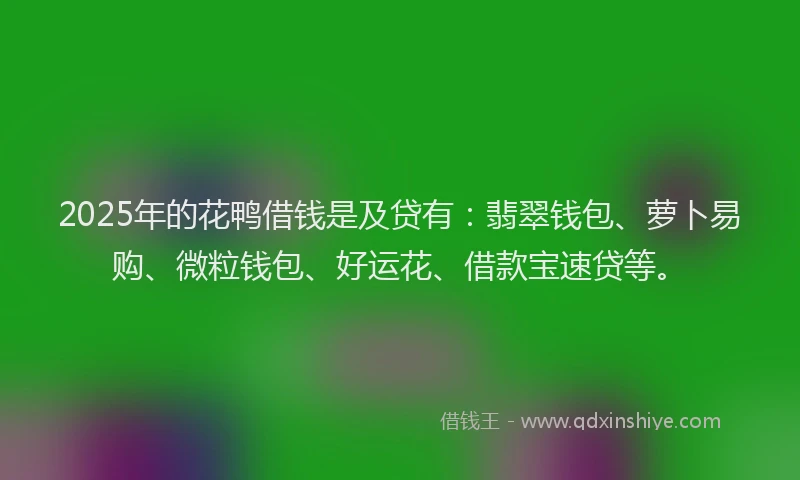 2025年的花鸭借钱是及贷有：翡翠钱包、萝卜易购、微粒钱包、好运花、借款宝速贷等。