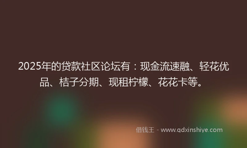 2025年的贷款社区论坛有：现金流速融、轻花优品、桔子分期、现租柠檬、花花卡等。