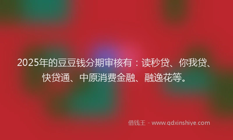2025年的豆豆钱分期审核有：读秒贷、你我贷、快贷通、中原消费金融、融逸花等。