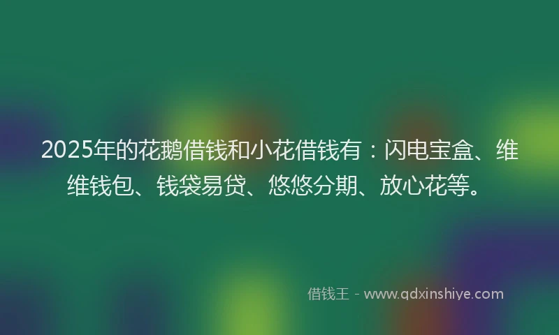 2025年的花鹅借钱和小花借钱有：闪电宝盒、维维钱包、钱袋易贷、悠悠分期、放心花等。