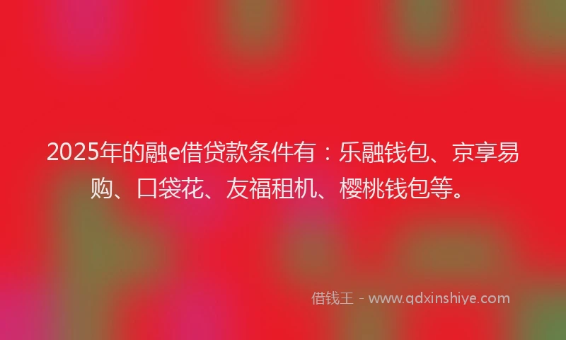 2025年的融e借贷款条件有：乐融钱包、京享易购、口袋花、友福租机、樱桃钱包等。