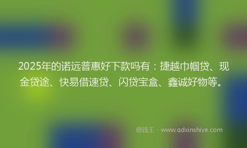 2025年的诺远普惠好下款吗有：捷越巾帼贷、现金贷途、快易借速贷、闪贷宝盒、鑫诚好物等。
